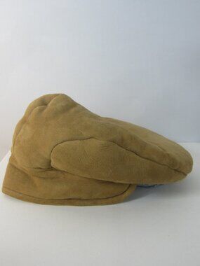 Vtg Owen Barry L Genuine Sheepskin Watch Cap Newsboy Hat Beige Great Britain 24"